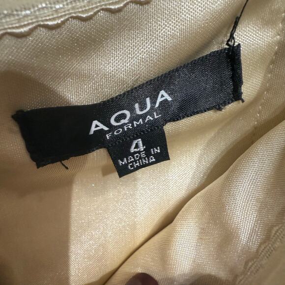 Aqua Gold Ruffled Cap Sleeve Off Shoulder Metallic Maxi Gown Sz 4 NWT - Picture 6 of 14